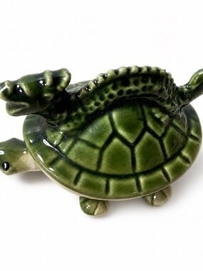RARE Vintage Bobble Turtle W/ Alligator On Back Ceramic Figurine Display UNIQUE